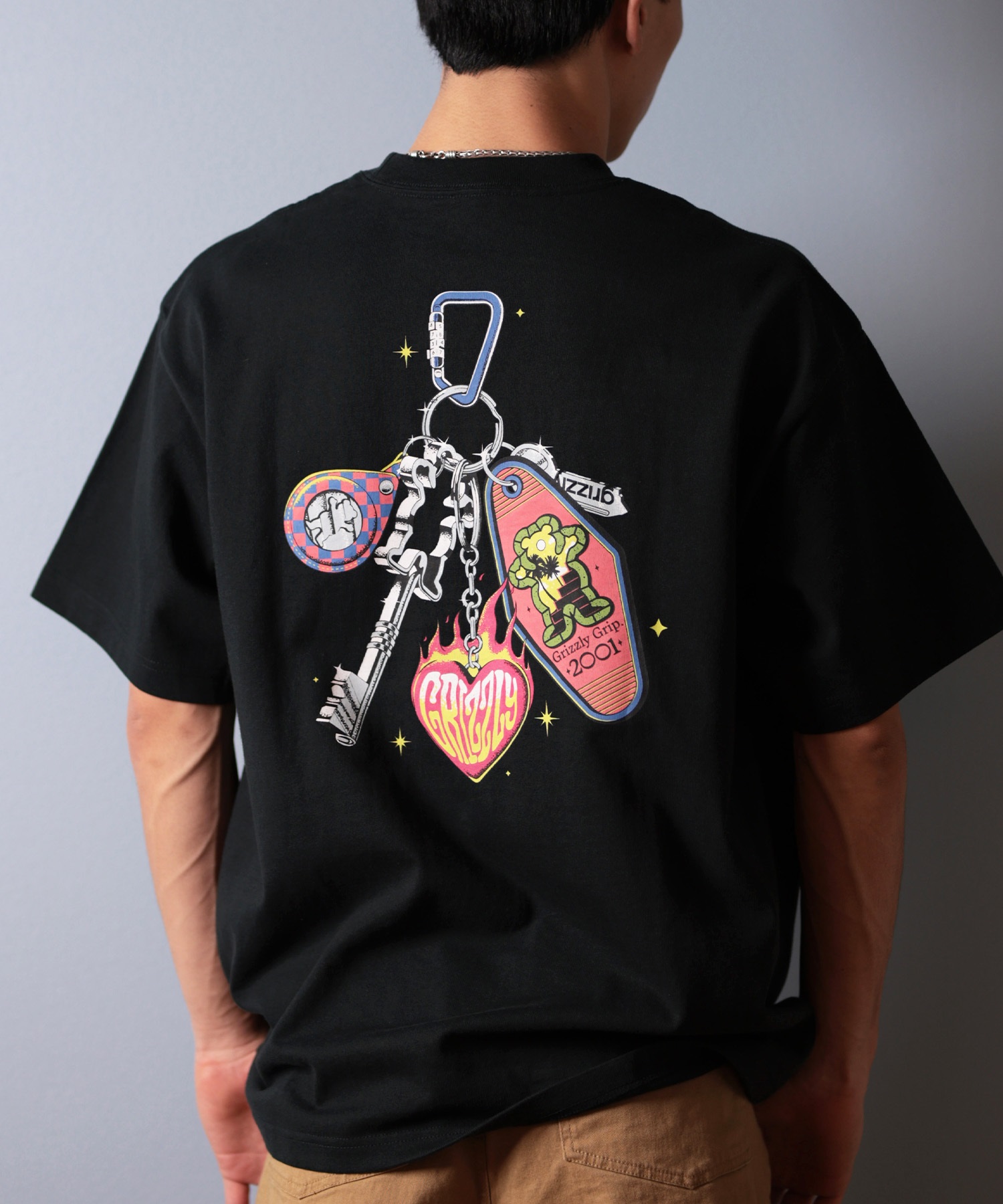 GRIZZLY グリズリー 半袖 Tシャツ メンズ バックプリント KEYS OPEN