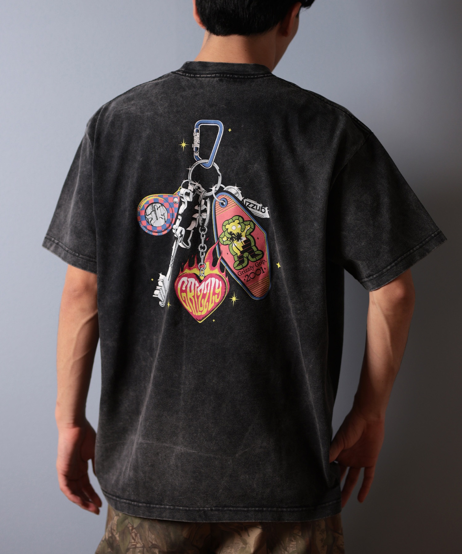 GRIZZLY グリズリー 半袖 Tシャツ メンズ バックプリント KEYS OPEN
