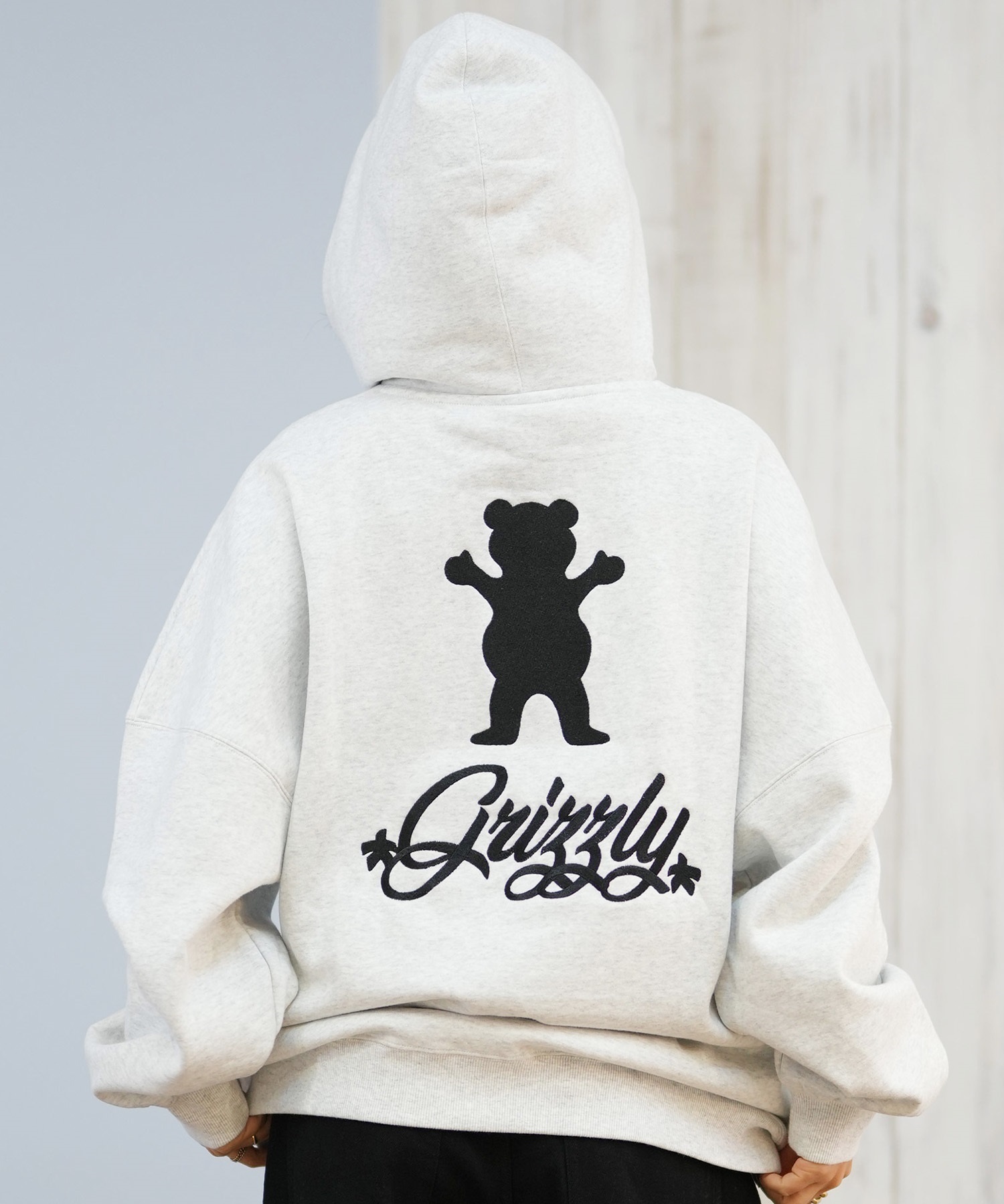 GRIZZLY グリズリー プルオーバー パーカー レディース バックプリント ロゴ 裏起毛 BIG EMBROIDERY BEAR G25FW-4332(GRY-M)
