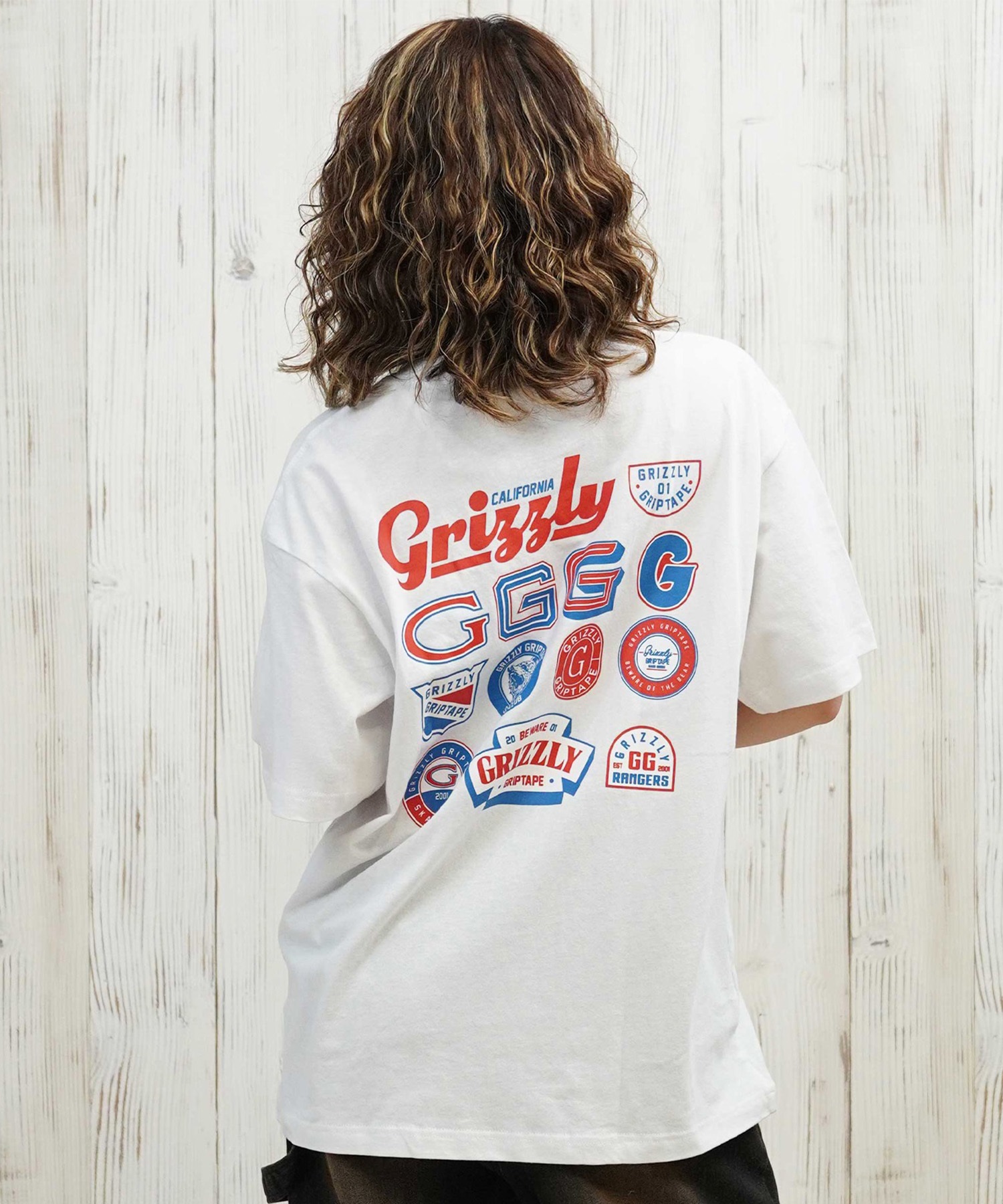 GRIZZLY グリズリー 半袖 Tシャツ レディース バックプリント オーバーサイズ G25SS1431(WHT-M)