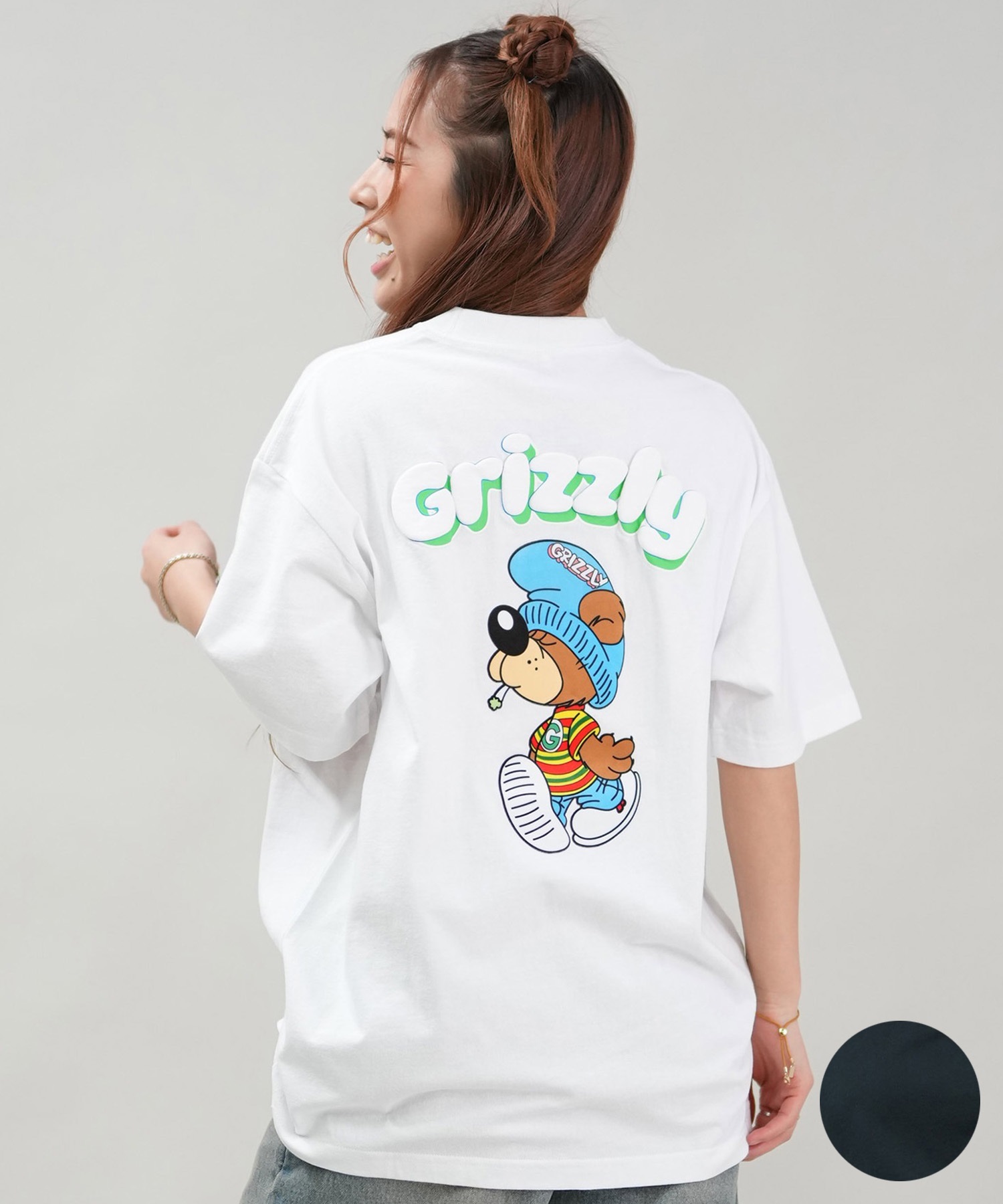GRIZZLY グリズリー 半袖 Tシャツ レディース バックプリント オーバーサイズ G25SS1433(BLK-M)