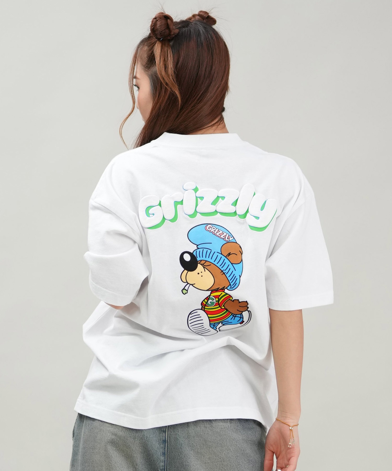 GRIZZLY グリズリー 半袖 Tシャツ レディース バックプリント オーバーサイズ G25SS1433(WHT-M)