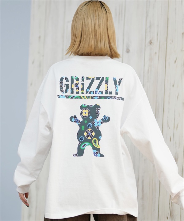 GRIZZLY グリズリー 長袖 Tシャツ ロンT レディース バックプリント ロゴ 花柄 FLORAL PATTERN BEAR G25FW-4431