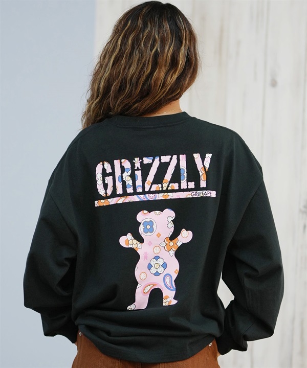 GRIZZLY グリズリー 長袖 Tシャツ ロンT レディース バックプリント ロゴ 花柄 FLORAL PATTERN BEAR G25FW-4431