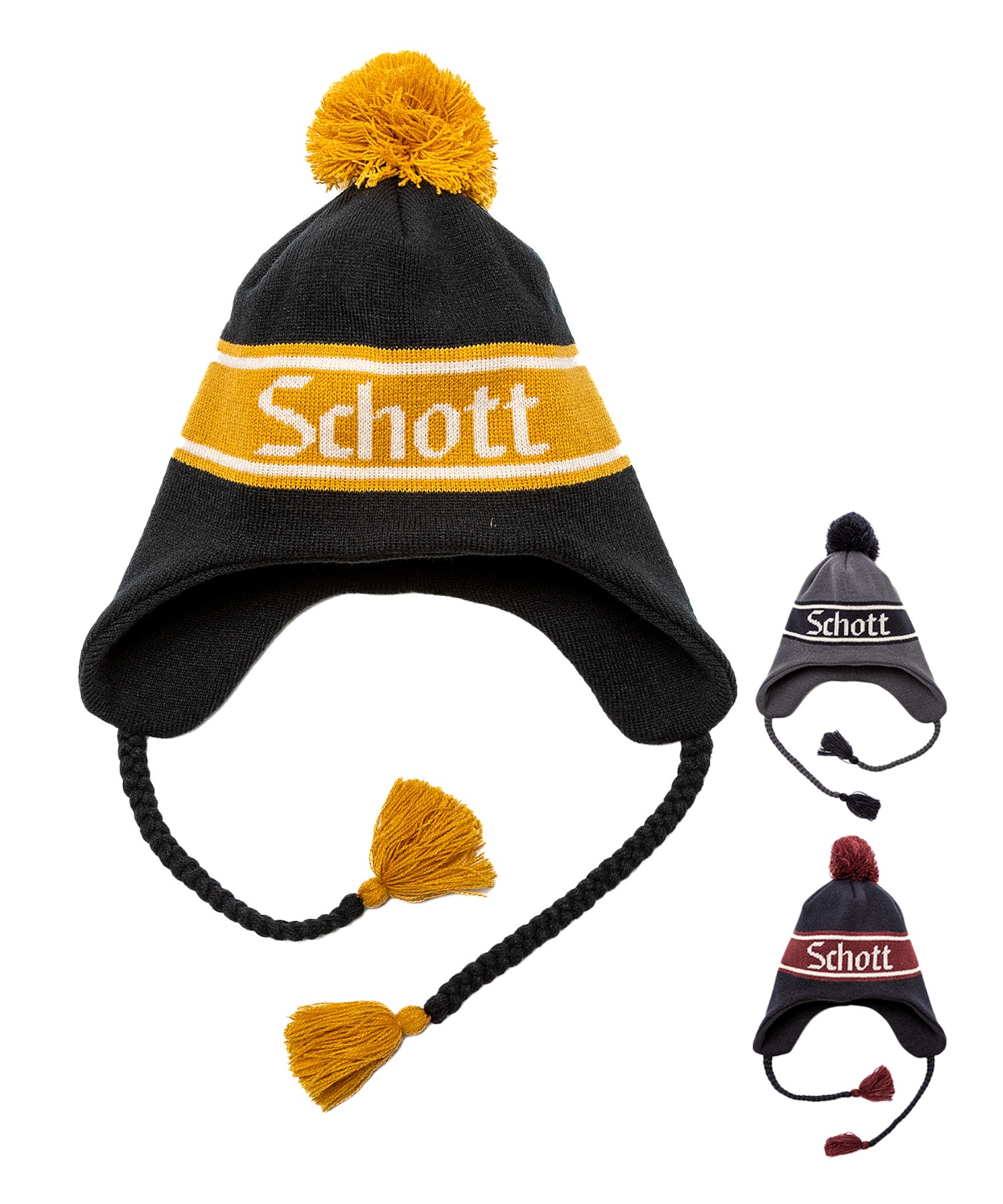 SCHOTT ショット ニット帽 ビーニー ニットキャップ ポンポン EARFLAP