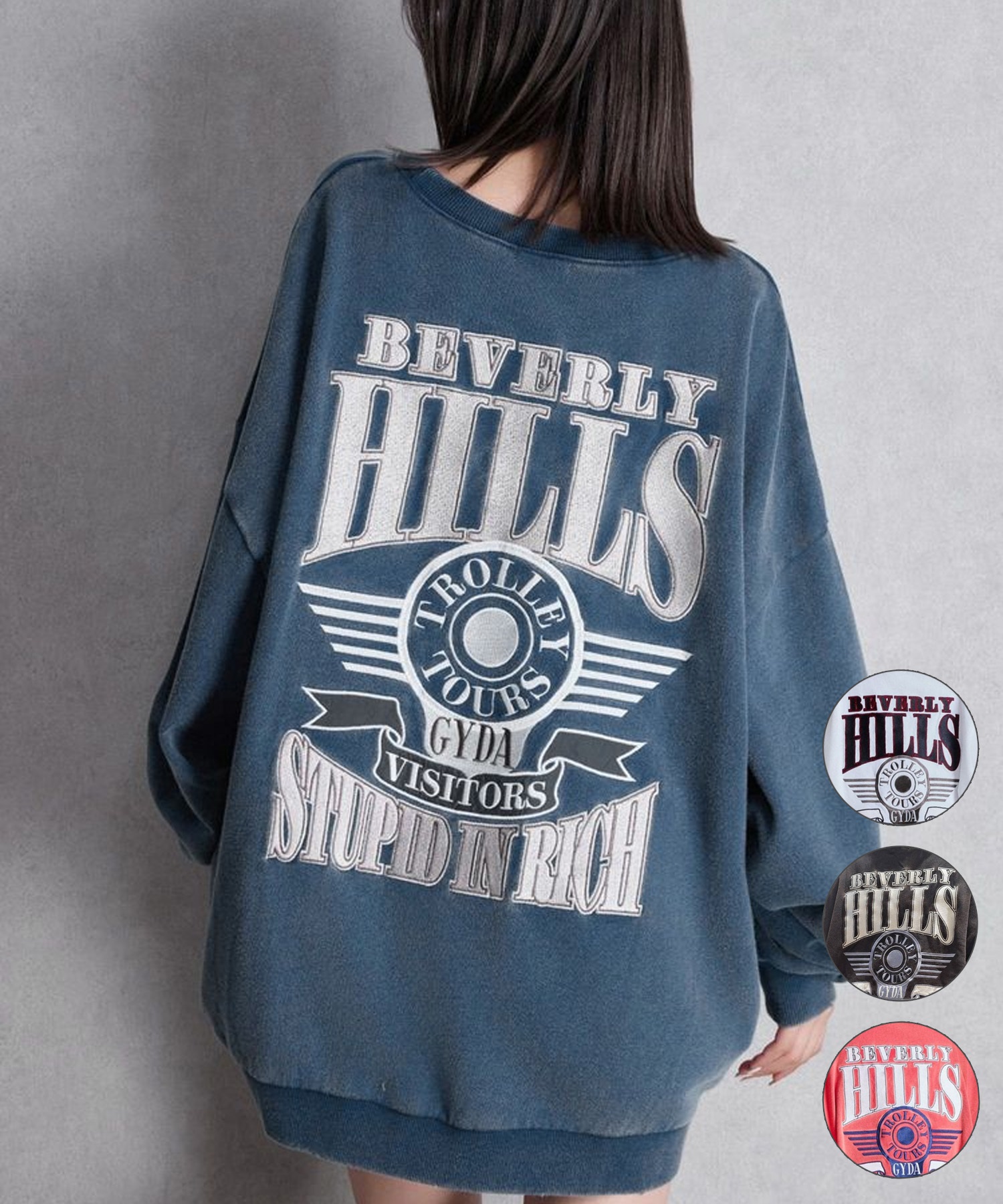 GYDA ジェイダ トレーナー スウェット レディース BEVERLY HILLS ドルマン スウェット トップス 072542702401(O.WHT-FREE)