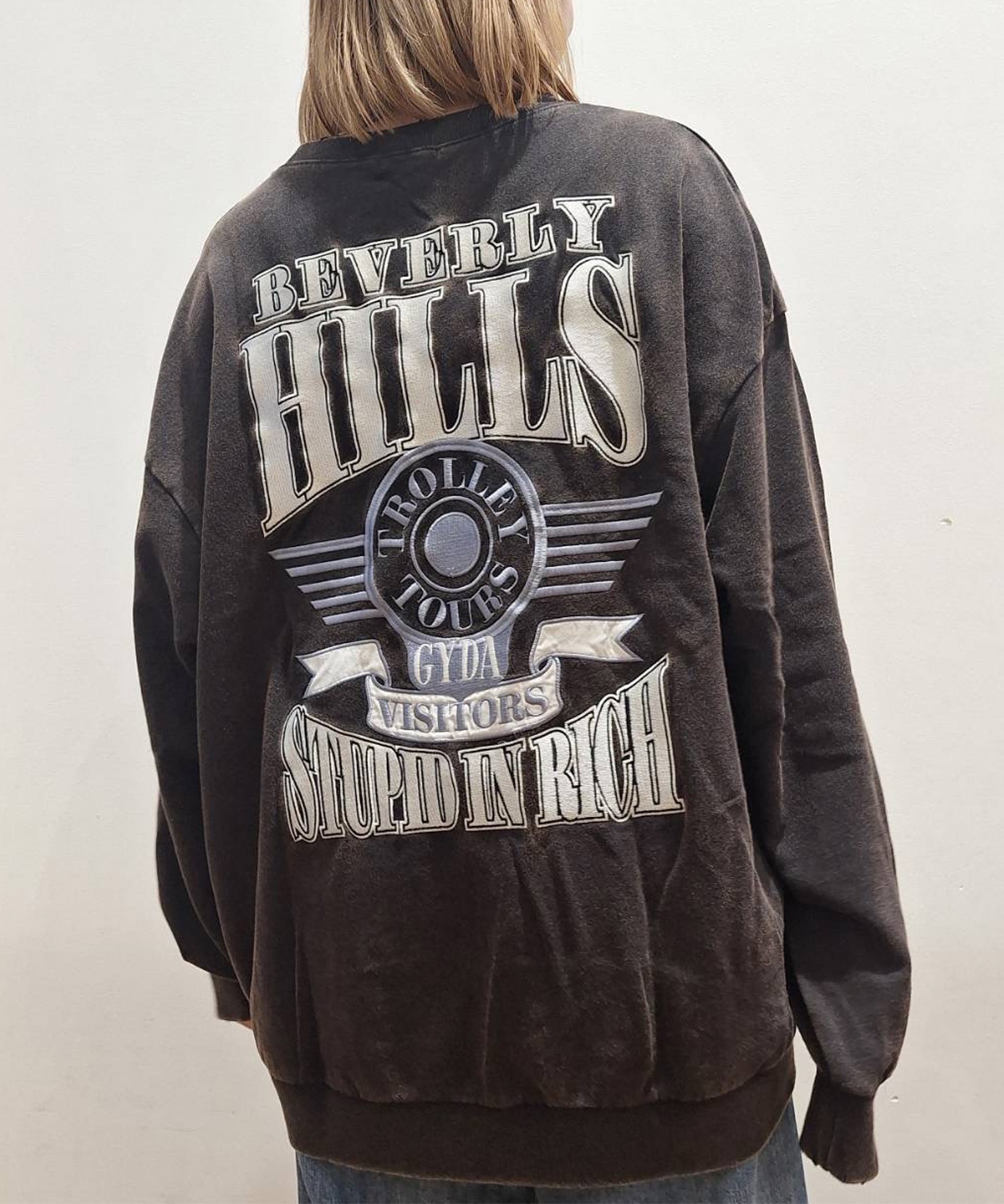 GYDA ジェイダ トレーナー スウェット レディース BEVERLY HILLS ドルマン スウェット トップス 072542702401(BLK-FREE)