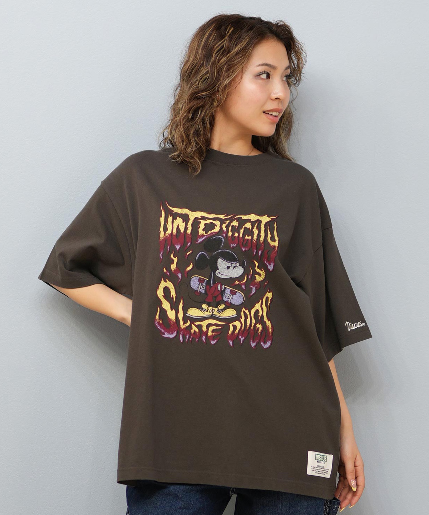 DISCUS ATHLETIC ディスカスアスレチック × Disney ディズニー コラボ 半袖 Tシャツ レディース ミッキーマウス 5287-5975(48BK-M)