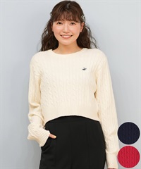 BEVERY HILLS P.C ビバリーヒルズポロクラブ ニット セーター レディース クロップド丈 ショート丈 ケーブル編み 5487-6752(01RD-M)