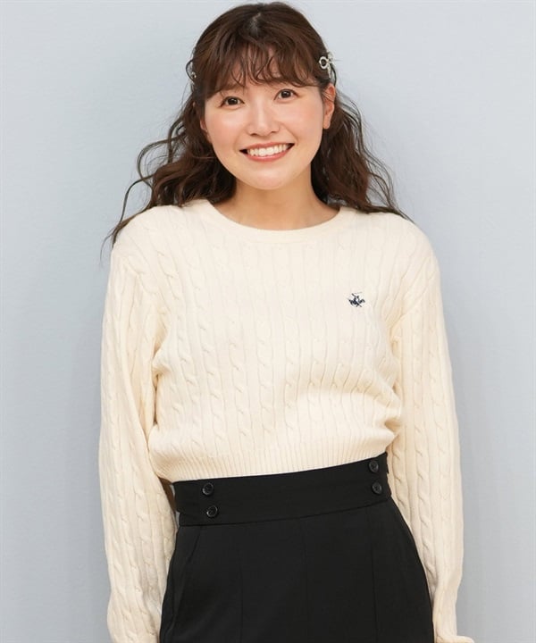 BEVERY HILLS P.C ビバリーヒルズポロクラブ ニット セーター レディース クロップド丈 ショート丈 ケーブル編み 5487-6752