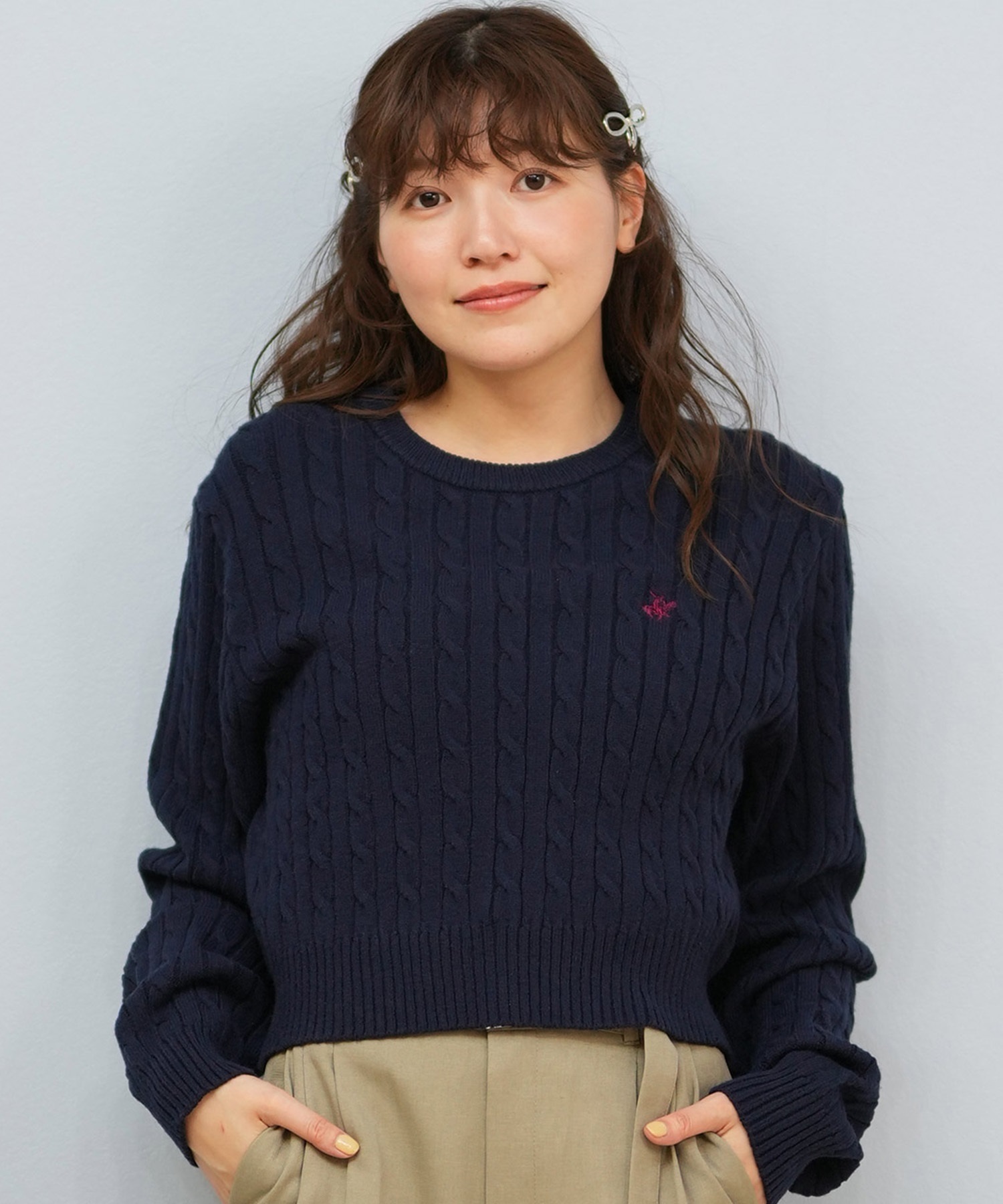 BEVERY HILLS P.C ビバリーヒルズポロクラブ ニット セーター レディース クロップド丈 ショート丈 ケーブル編み 5487-6752(67NV-M)