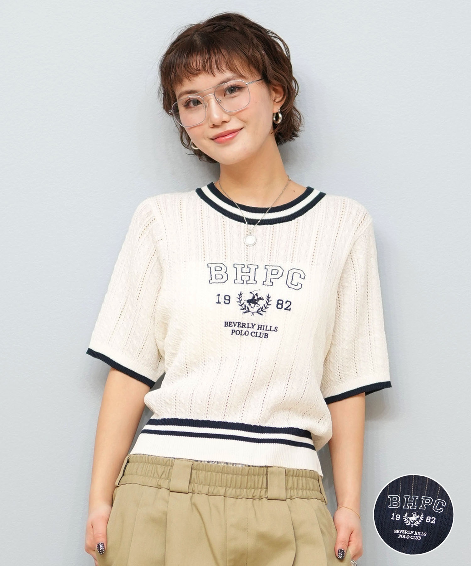 BEVERY HILLS P.C ビバリーヒルズポロクラブ 半袖 Tシャツ レディース ケーブルニットTシャツ 5287-5750(09OF-M)