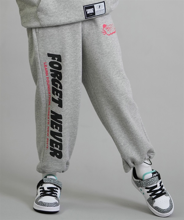 FORGET NEVER フォーゲットネバー スウェット ロングパンツ キッズ ジュニア 子供 ロゴ ウエストゴム 裾ドローコード 裏毛 254OO3LP146FN ムラサキスポーツ限定