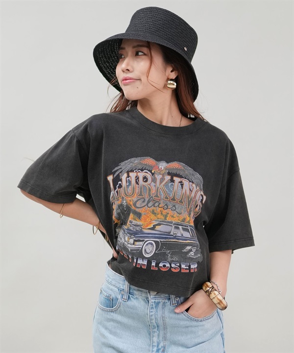 LURKING CLASS ラーキングクラス 半袖 Tシャツ レディース クロップド丈 ミニTシャツ ST25STM05W ムラサキスポーツ限定
