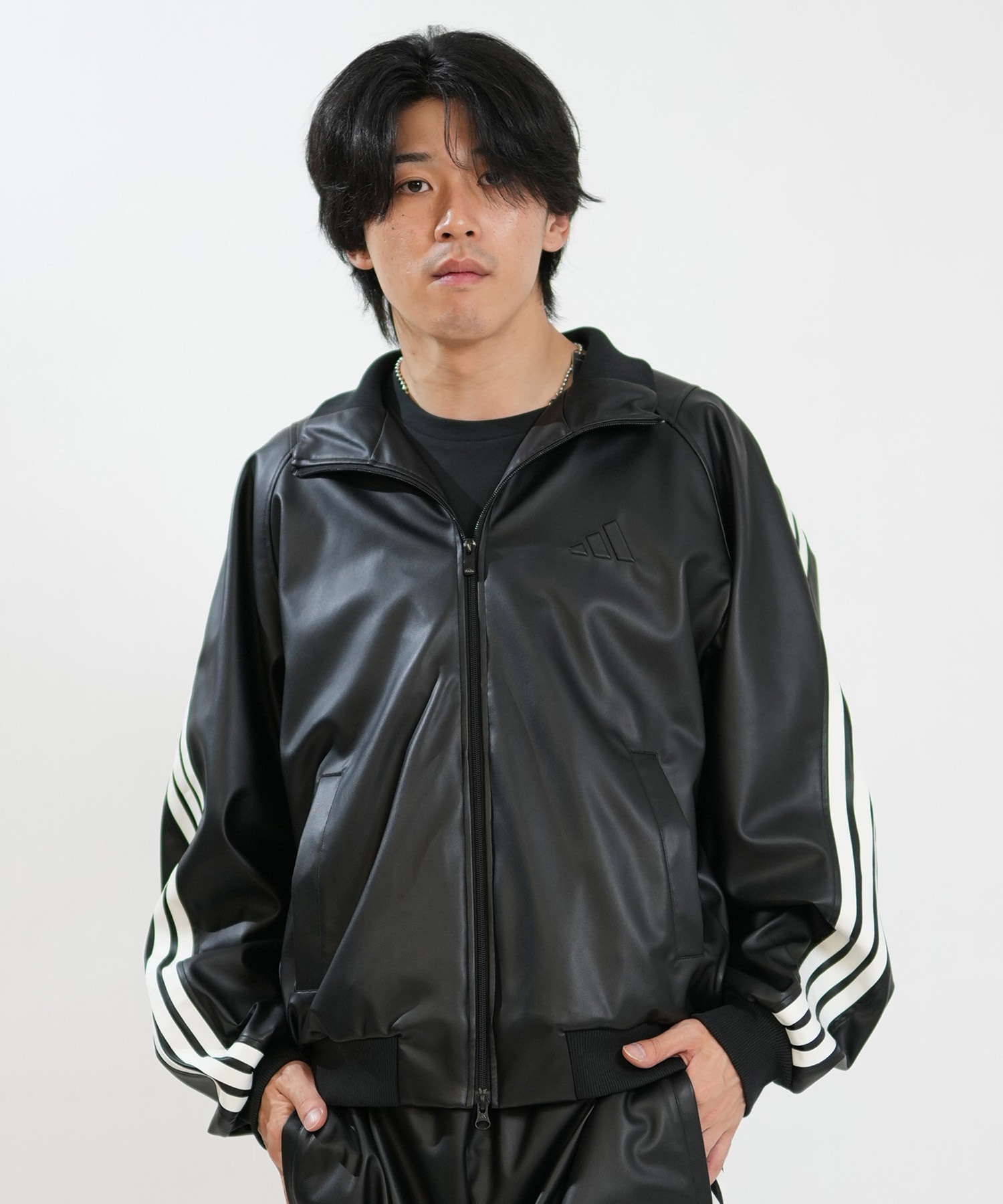 adidas アディダス ジャージ トラックジャケット メンズ レザー風