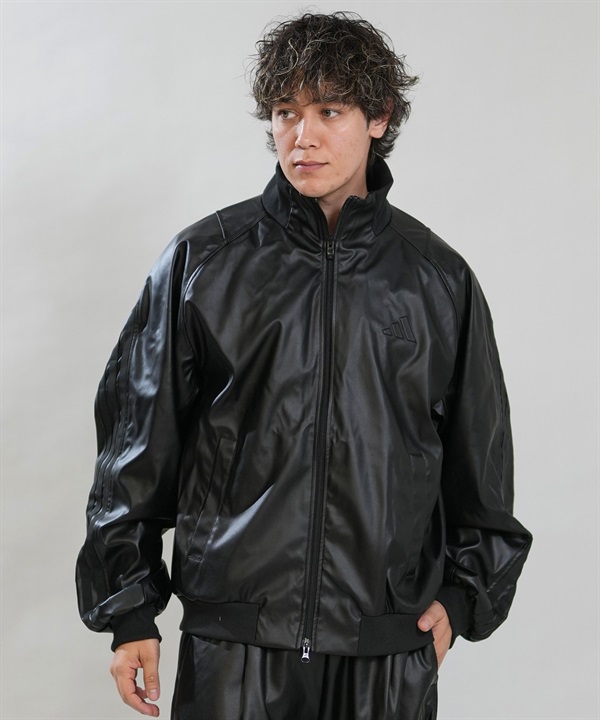 adidas アディダス ジャージ トラックジャケット メンズ レザー風 スタジアム ルーズフィット フェイクレザー トラックジャケット セットアップ対応 HL312