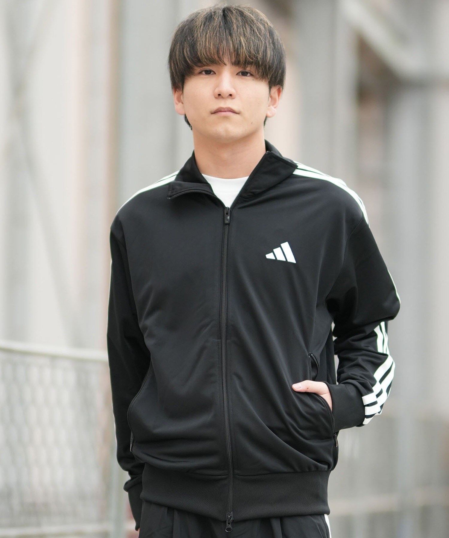 adidas アディダス ジャージ トラックジャケット メンズ ワンポイント ロゴ M 3ST WU トラックトップ KP662(BK/WT-M)