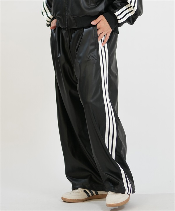 adidas アディダス ジャージ トラックパンツ メンズ レザー風 スタジアム オーバーサイズフィット フェイクレザー フルレングス オープンヘム パンツ セットアップ対応 KA143