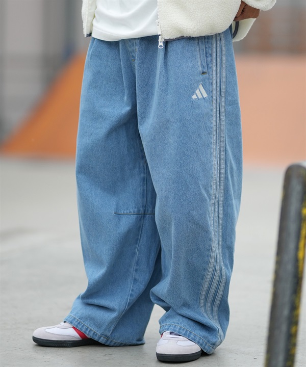 adidas アディダス ロングパンツ メンズ デニム トラックパンツ Gパン スタジアム オーバーサイズフィット デニム フルレングス オープンヘム トラックパンツ セットアップ対応 M1919