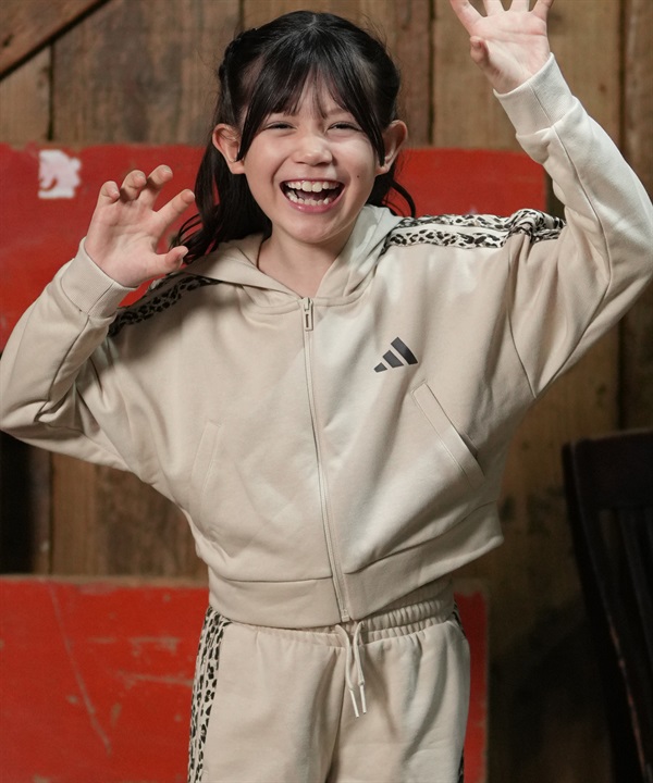 adidas アディダス ジップアップ パーカー フーディー キッズ 子供 クロップド丈 ショート丈 JGANIMAL3STジップスウェット UB780
