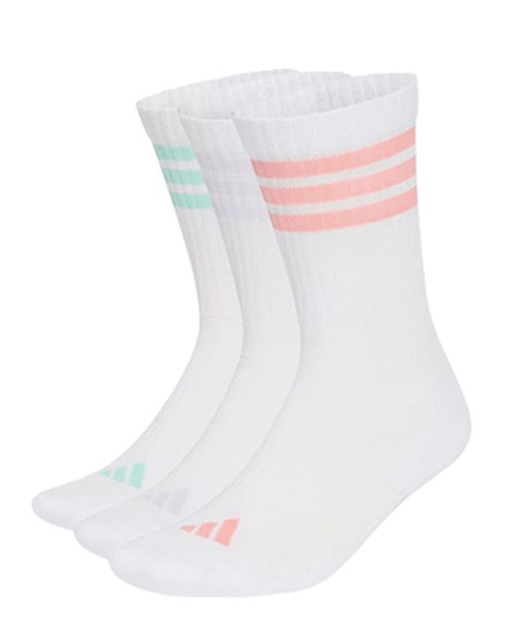 adidas アディダス ソックス 靴下 スリーストライプス クッション クルーソックス 3足組 UW730