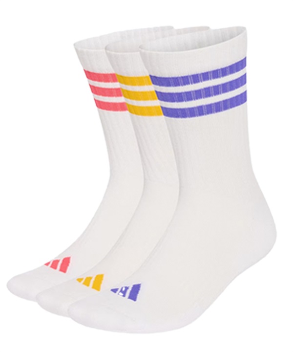 adidas アディダス ソックス 靴下 スリーストライプス クッション クルーソックス 3足組 UW730