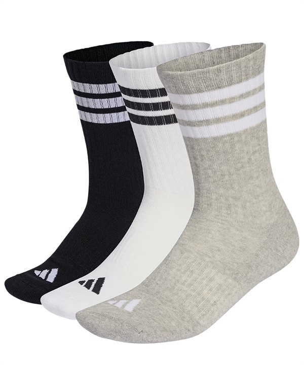 adidas アディダス ソックス 靴下 スリーストライプス クッション クルーソックス 3足組 UW730
