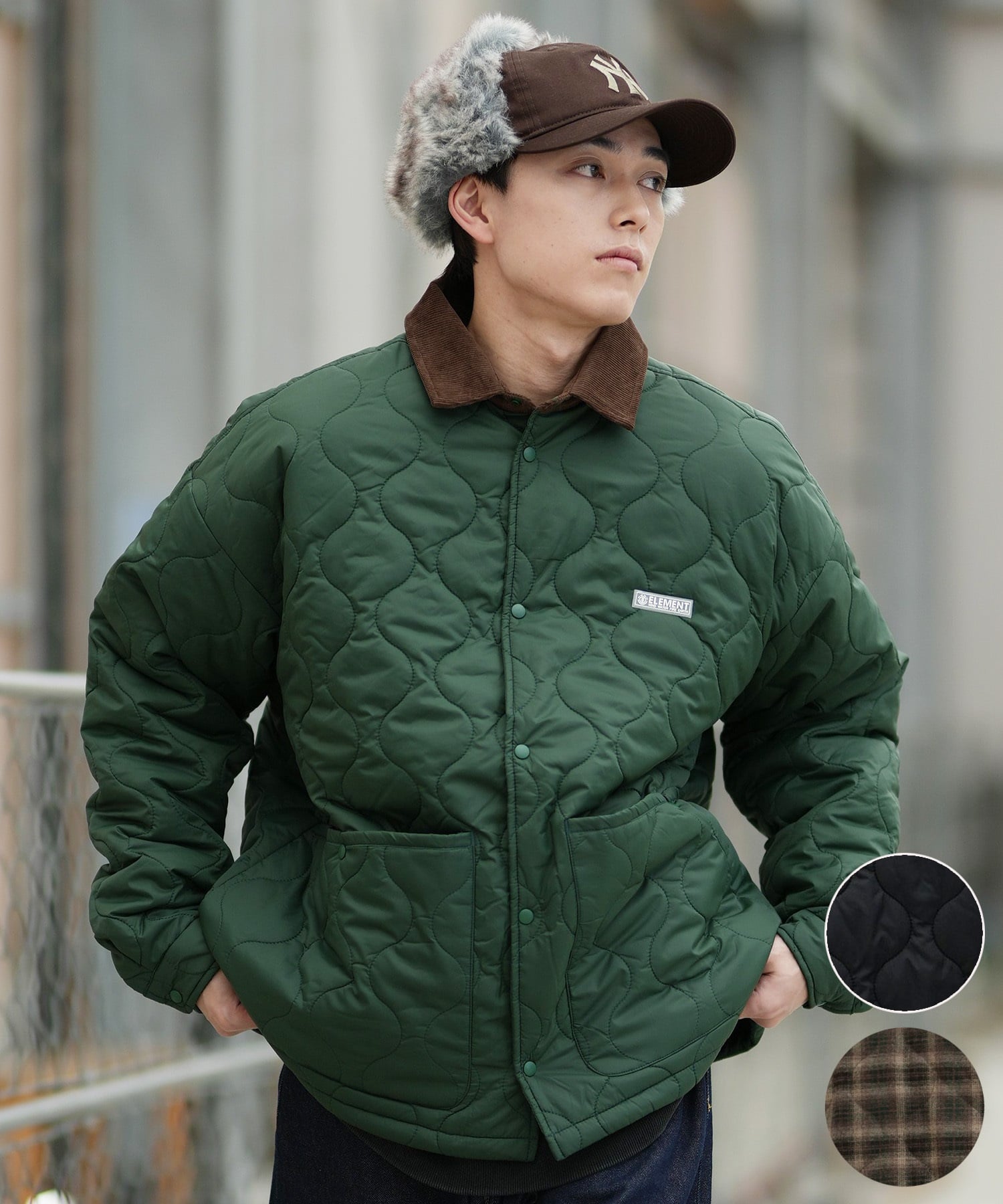 ELEMENT エレメント ジャケット メンズ ワンポイント ロゴ PLAID PUFF