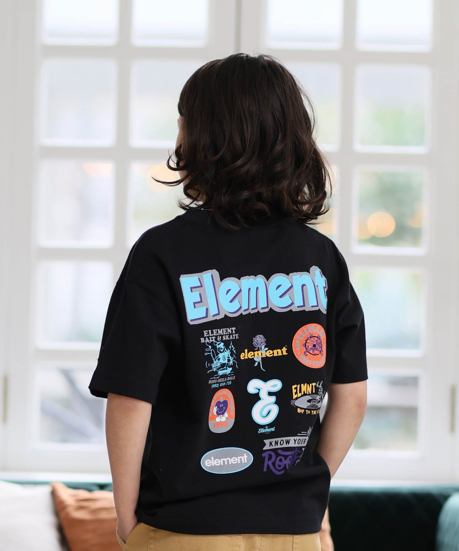ELEMENT エレメント 半袖 Tシャツ キッズ ジュニア 子供 ロゴ バックプリント BG025254(FBK-130cm)