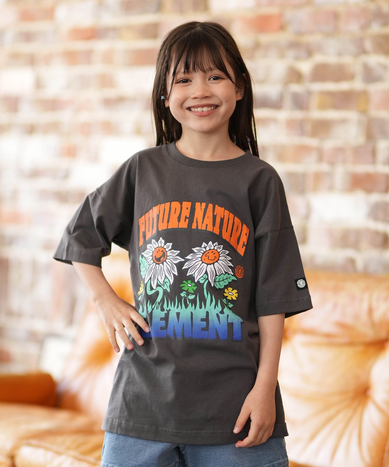 ELEMENT エレメント 半袖 Tシャツ キッズ ジュニア 子供 オーバーサイズ FLOWER SS G BG025P06(FBK-130cm)
