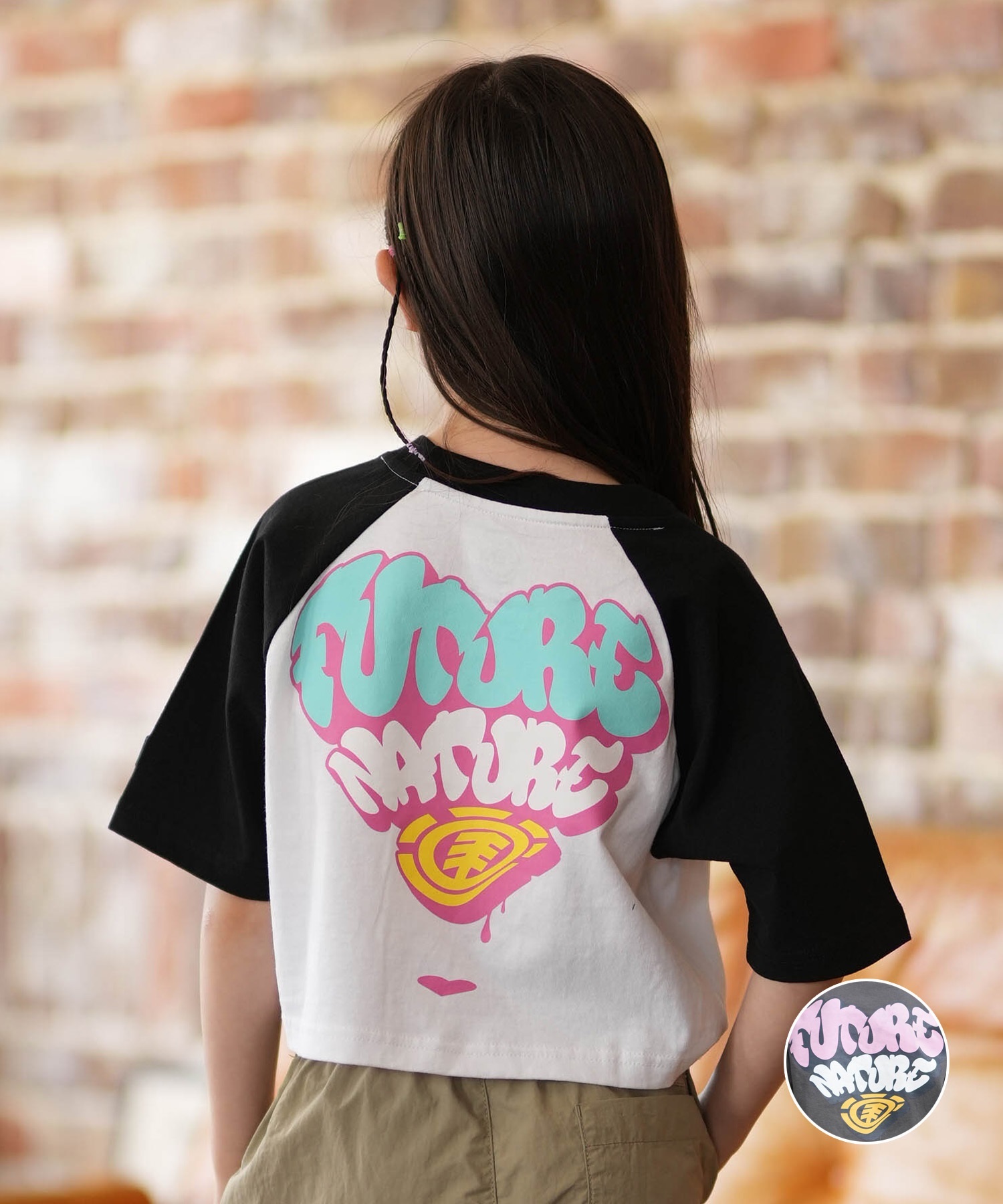 ELEMENT エレメント 半袖 Tシャツ キッズ ジュニア 子供 クロップド丈 ショート丈 RAGLAN WIDE SS G BG025P08(CHA-130cm)