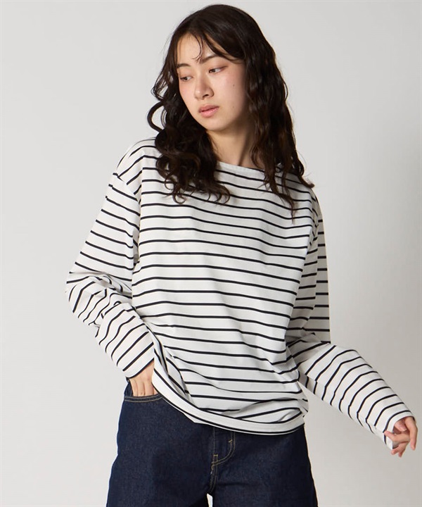OP オーシャンパシフィック 水着 ラッシュガード 長袖 Tシャツ ロンT レディース 水陸両用 ボーダー UVカット 526469