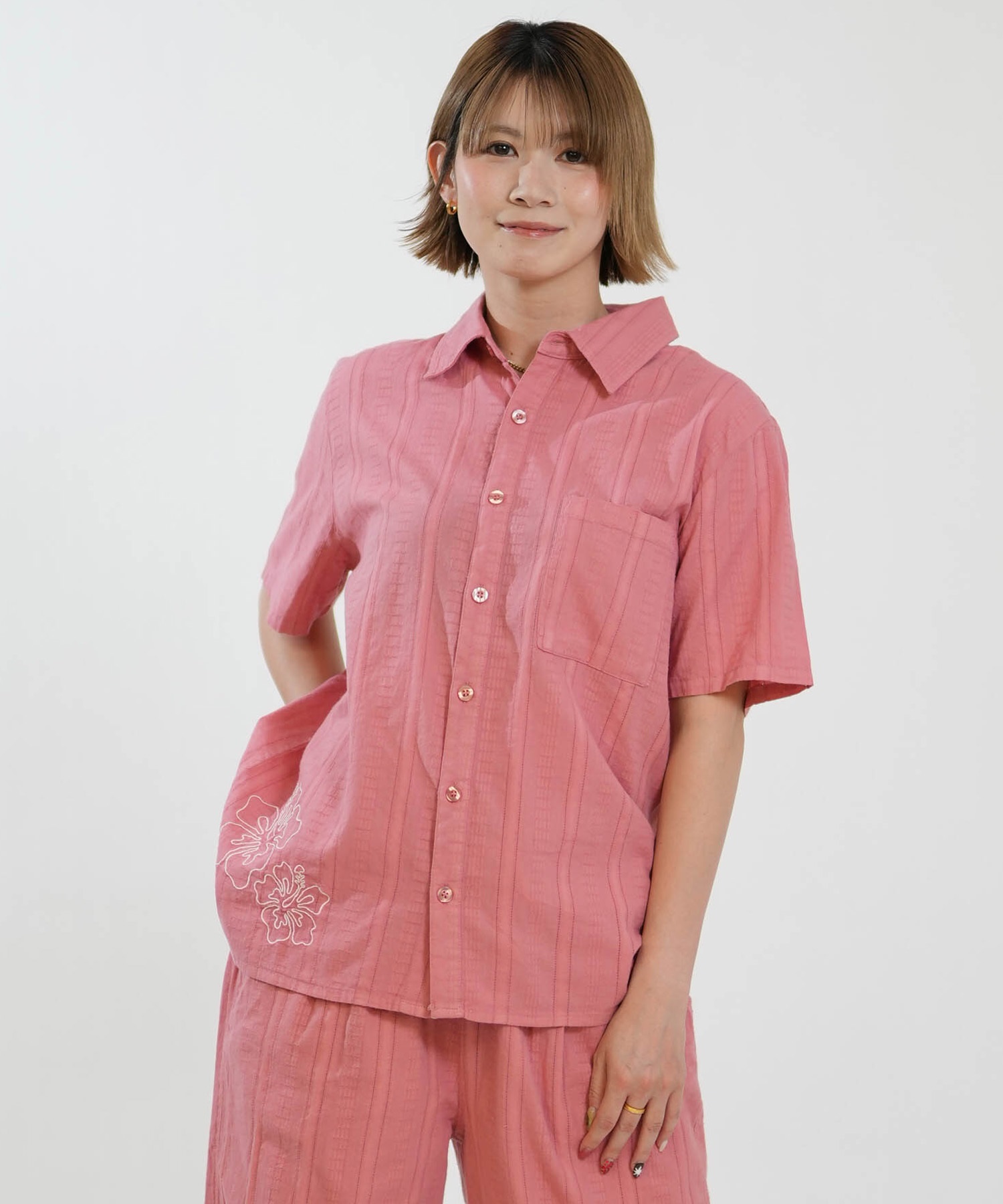 HULALANI フララニ 半袖 シャツ レディース シンプル ワンポイント 刺