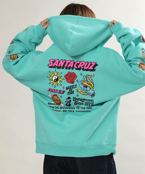 SANTA CRUZ サンタクルーズ ジップアップ パーカー フーディー レディース ロゴ バックプリント 裏起毛 502264333 ムラサキスポーツ限定