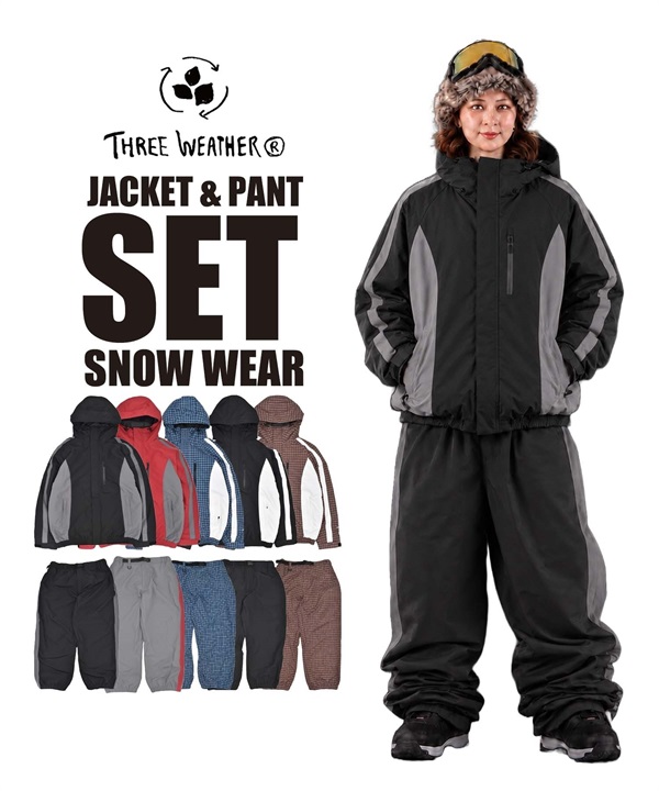 スノボウェア 2点セット ユニセックス THREEWEATHER スリーウェザー SIDE LINE JACKET SIDE LINE PANTS 26-27モデル