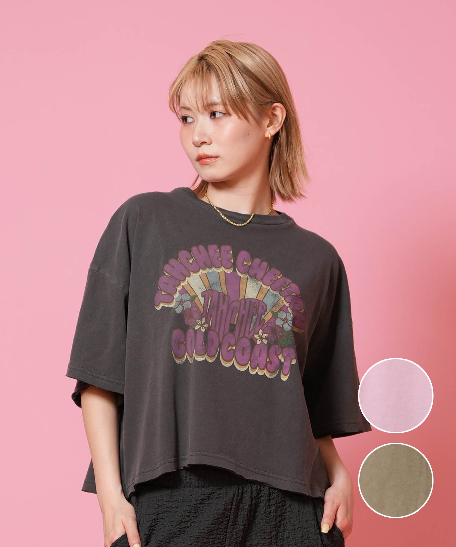 TAHCHEE ターチー 半袖 Tシャツ レディース 前面プリント TC260900-03(BLACK-FREE)