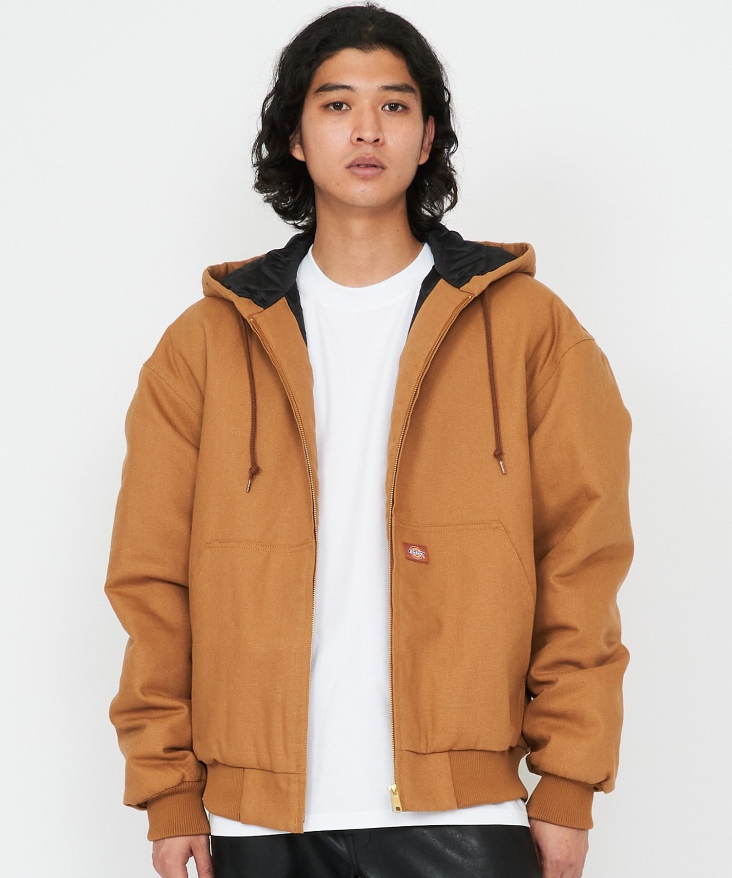 Dickiesダックジャケットモンスターパーカーブラックフェードペンキ飛びL古着 Dickies ディッキーズ ジップアップ パーカー フーディー メンズ 防風
