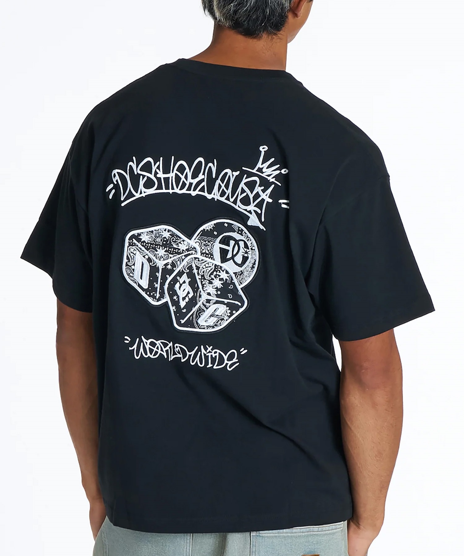 DC ディーシー 半袖 Tシャツ メンズ バックプリント アップリケ