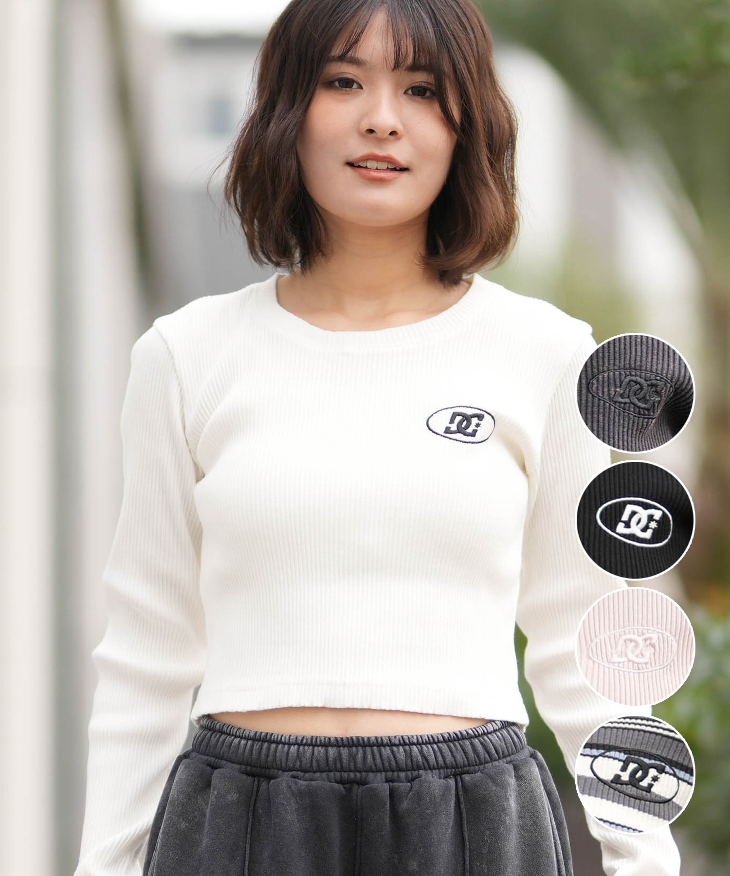DC ディーシー 長袖 Tシャツ ロンT レディース クロップド丈 ショート