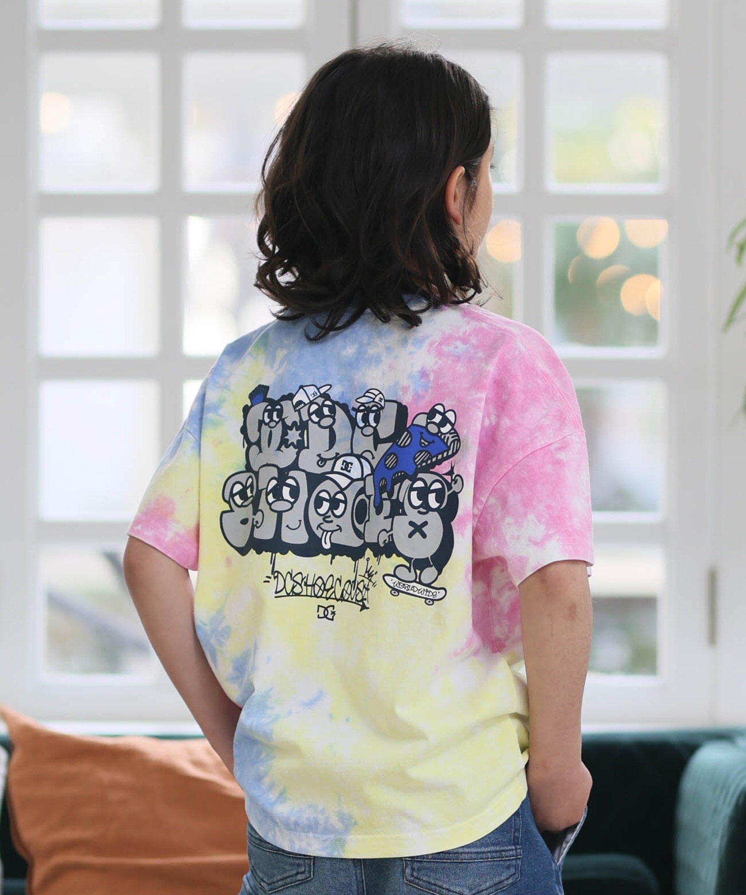 XL Daisy STUDIO Q 花柄プリント ブルー 古着Tシャツ DC ディーシー 半袖 Tシャツ キッズ ジュニア 子供 バックプリント 26