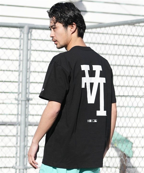 NEW ERA ニューエラ 半袖 Tシャツ メンズ バックプリント コットン Upside Down ロサンゼルス・ドジャース ブラック 14856707