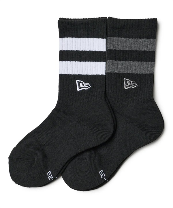 NEW ERA ニューエラ 靴下 2足セット ソックス クルー 2ペア ライン フラッグロゴ エンブロイダリー ブラック ホワイトライン グレーライン 14751650