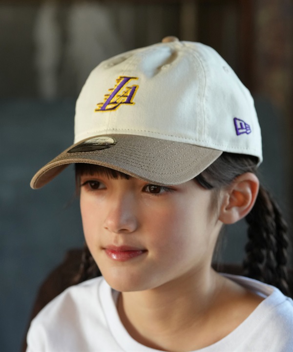 NEW ERA ニューエラ キャップ キッズ ジュニア 子供 Youth 9TWENTY NBA Mini Logo ロサンゼルス・レイカーズ クローム カーキ 14747058