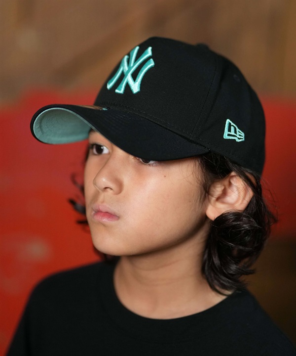 NEW ERA ニューエラ キャップ キッズ 子供 Youth 9FORTY A-Frame ニューヨーク・ヤンキース ブラック×ミントブルー 15352302 ムラサキスポーツ限定