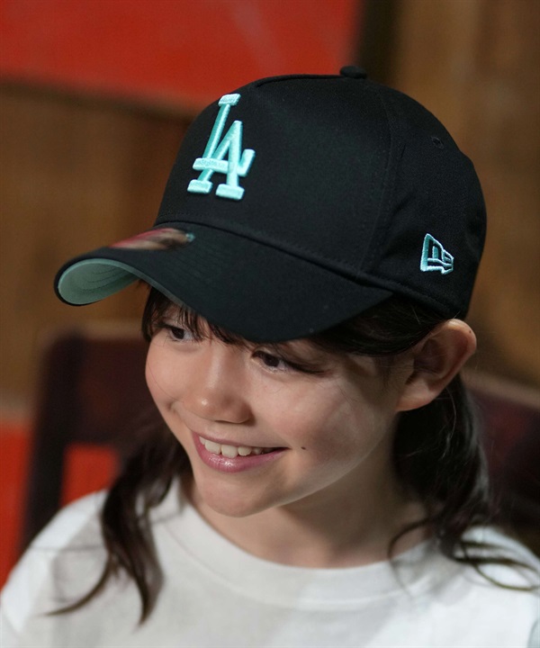 NEW ERA ニューエラ キャップ キッズ 子供 Youth 9FORTY A-Frame ロサンゼルス・ドジャース ブラック×ミントブルー  15352304 ムラサキスポーツ限定