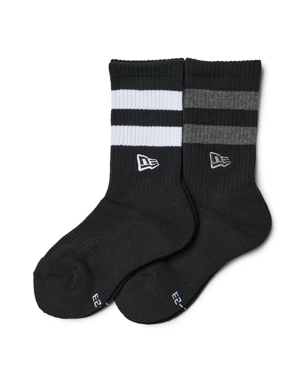 NEW ERA ニューエラ ソックス 靴下 クルー丈 2ペア ライン フラッグロゴ エンブロイダリー K14751650
