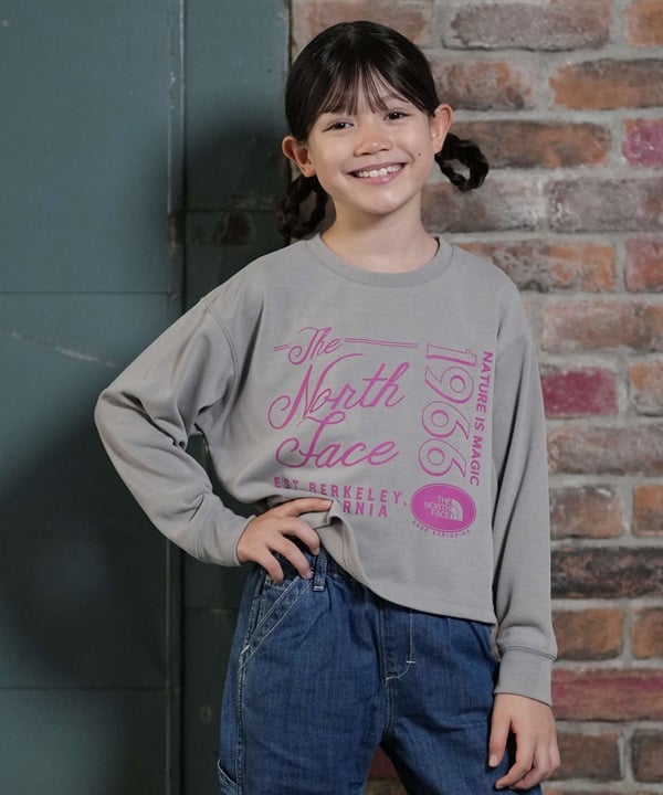 THE NORTH FACE ザ・ノース・フェイス 長袖 Tシャツ ロンT キッズ 子供 ロゴ ショート丈 速乾 UVカット ロングスリーブショートミディグラフィックティー NTJ82671