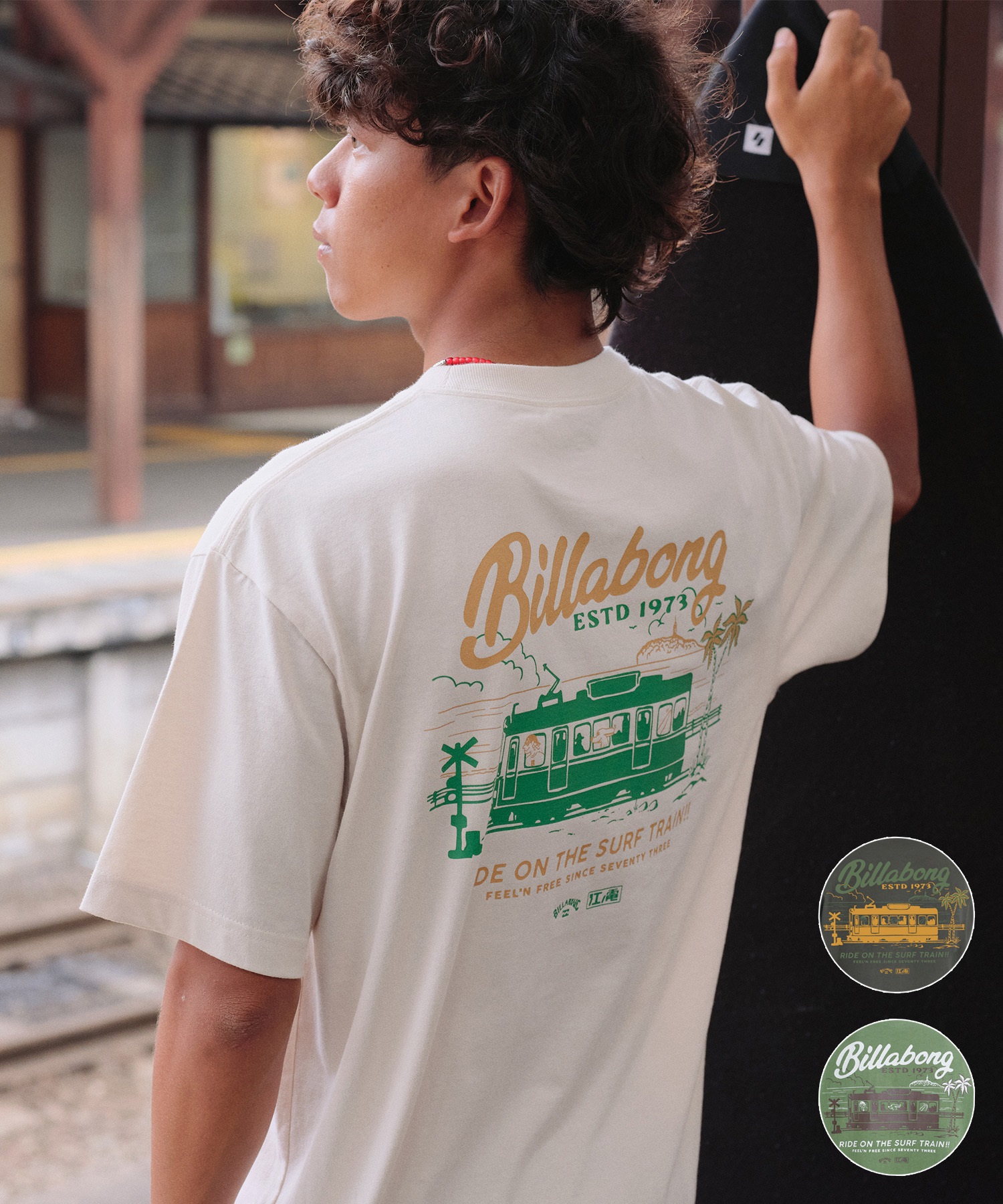 BILLABONG ビラボン × 江ノ電 コラボ 半袖 Tシャツ メンズ ロゴ バックプリント BG012214(CRM-M)