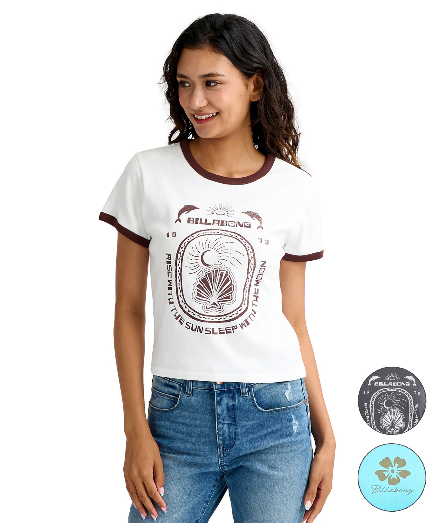 BIGBAN レディース　ショート丈　Tシャツ BILLABONG ビラボン 半袖 Tシャツ レディース リンガーシャツ ショート