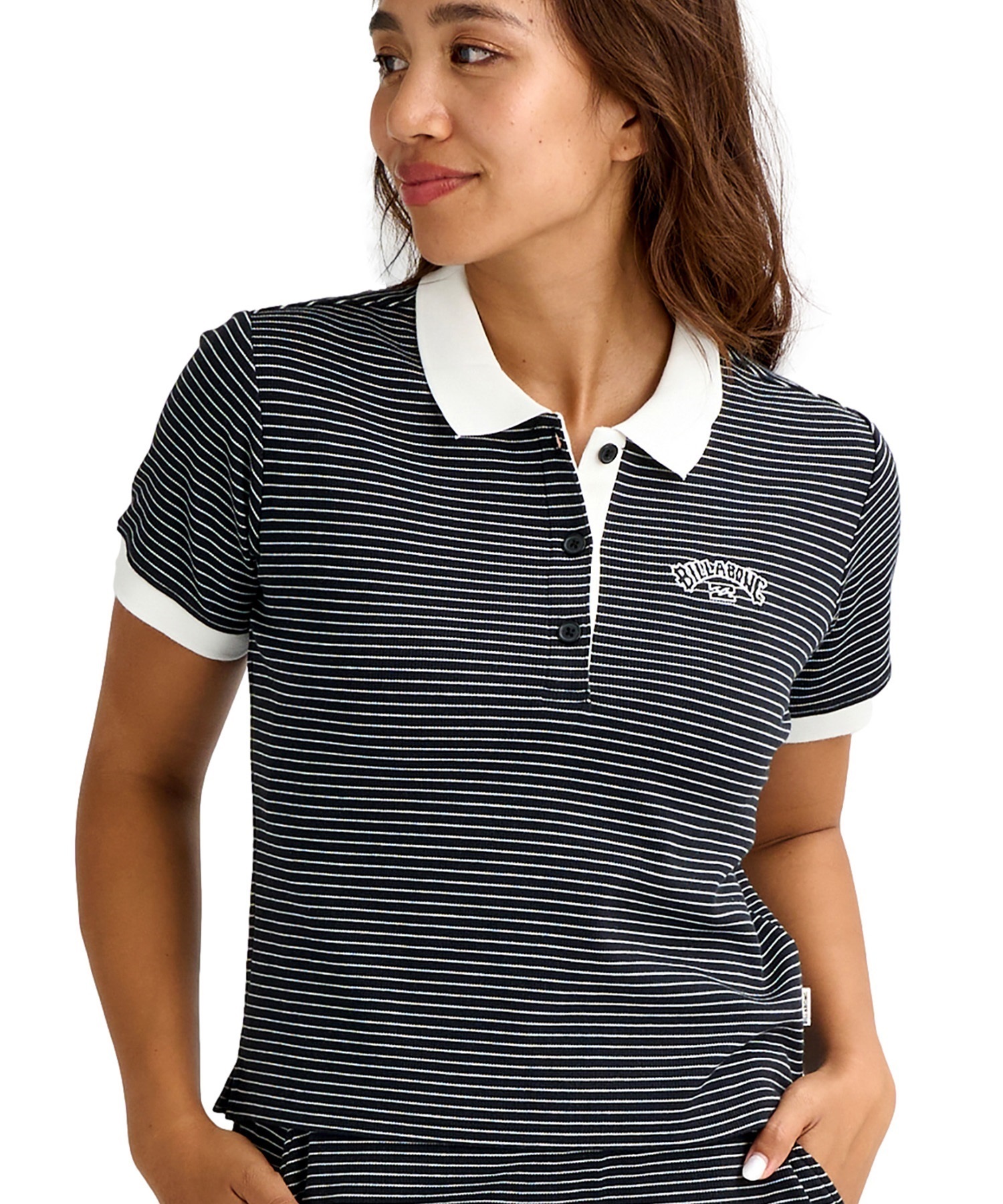 BILLABONG ビラボン 半袖 シャツ レディース ロゴ STRIPED RIB POLO SHIRT BG013301(BPB-M)